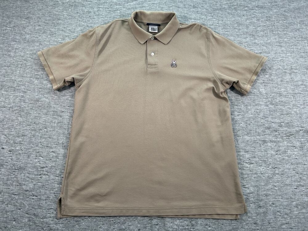 Psycho Bunny Polo Shirt Mens 7 Extra Large Beige Short Sleeve Cotton Preppy Golf